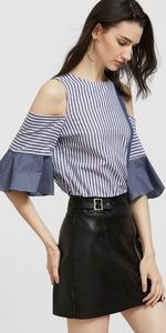$48 NWT Linen block bow tie blouse top S